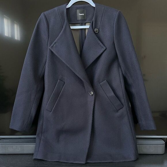 Theory Navy Venizka Wool-blend Twill Coat Jacket - Picture 2 of 12